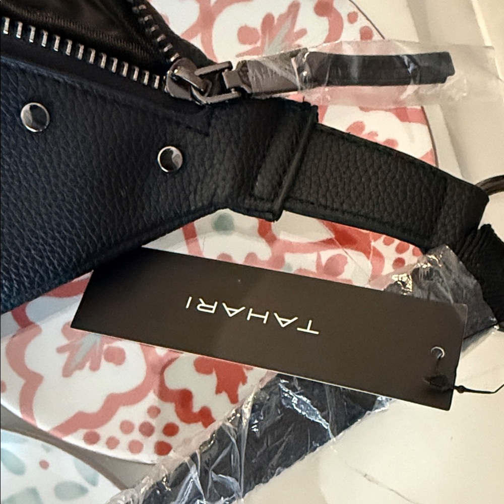 Tahari Black Vegan Leather Studded Belt Bag - Picture 7 of 9
